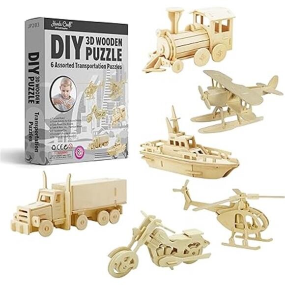 Hands Craft DIY 3D Wooden Puzzle – 6 Assorted Transportation Bundle Pack Set - Picture 16 of 16